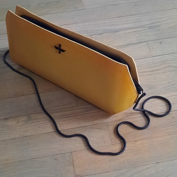 NWT POUR LA VICTOIRE YELLOW/TAN LEATHER CLUTCH - Picture 1 of 7